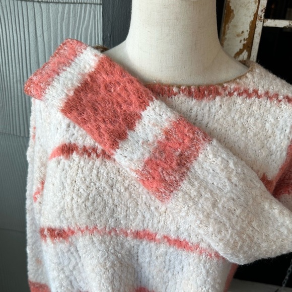Free People Emerson Fuzzy Striped Pullover Sweater Pink White XS - Picture 5 of 5